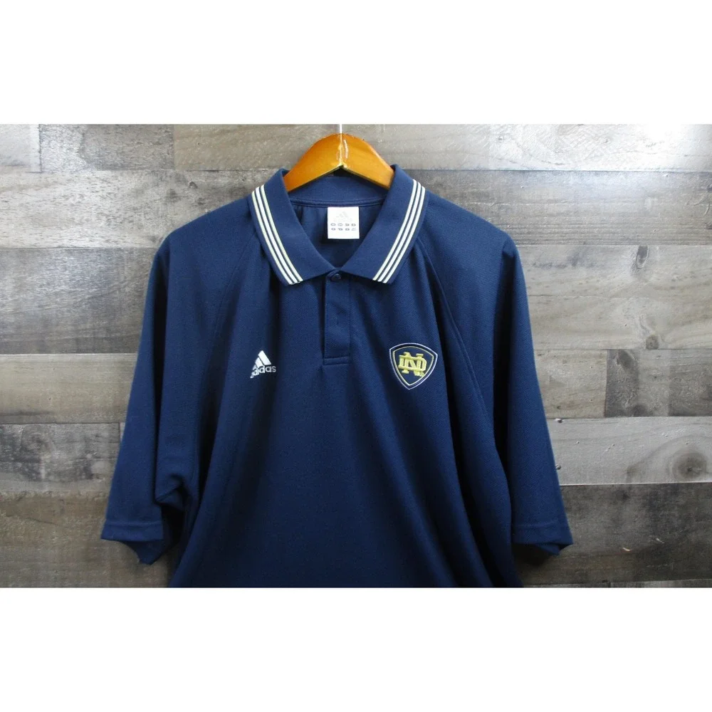 Notre Dame Fighting Irish Shirt Polo Mens 2XL Blue NCAA Football Adidas